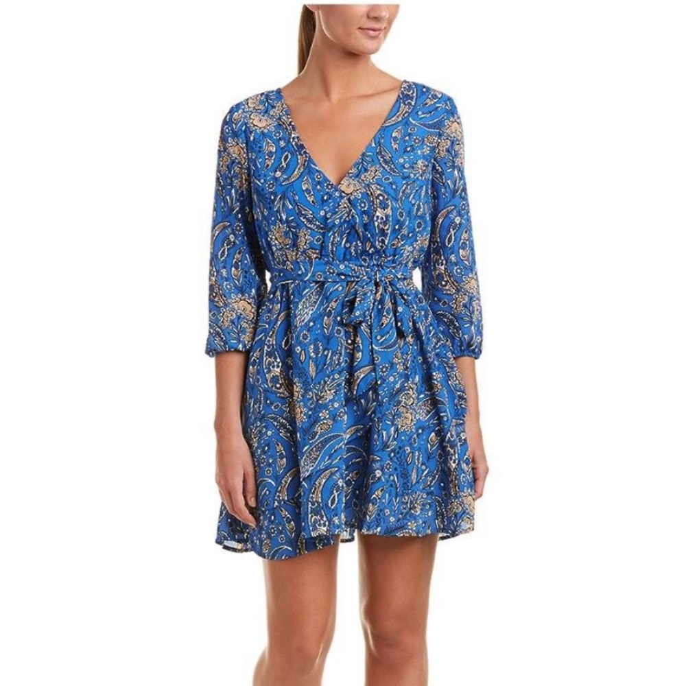 JACK BY BB DAKOTA HUGH BLUE PRINT WRAP DRESS XS